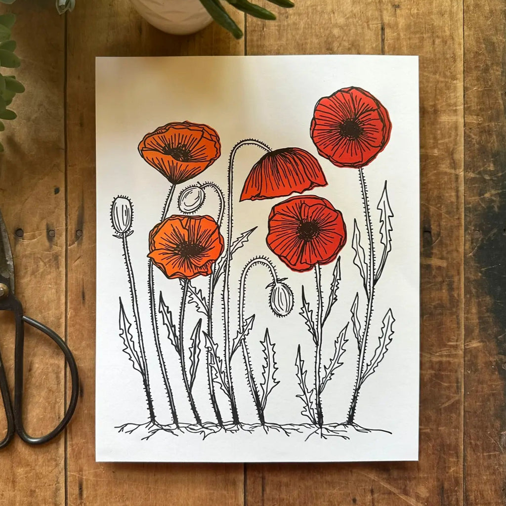 Red Poppy Letterpress Print