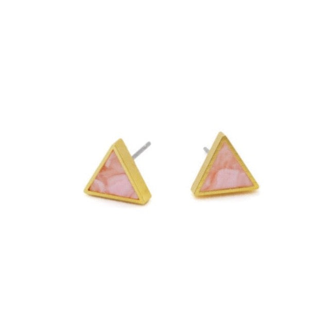 Triangle Stud Earrings: Rose Quartz