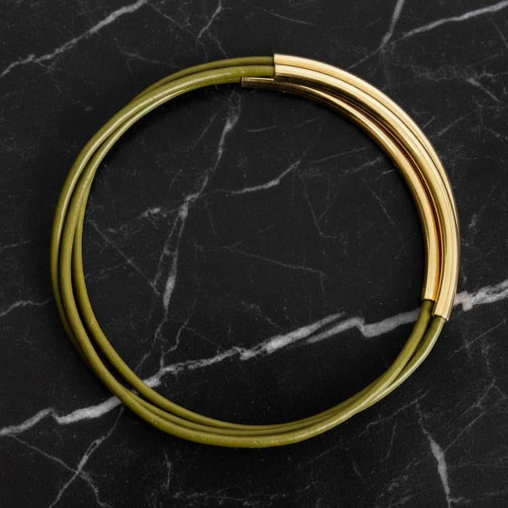 Leather and Metal Bar Bangles