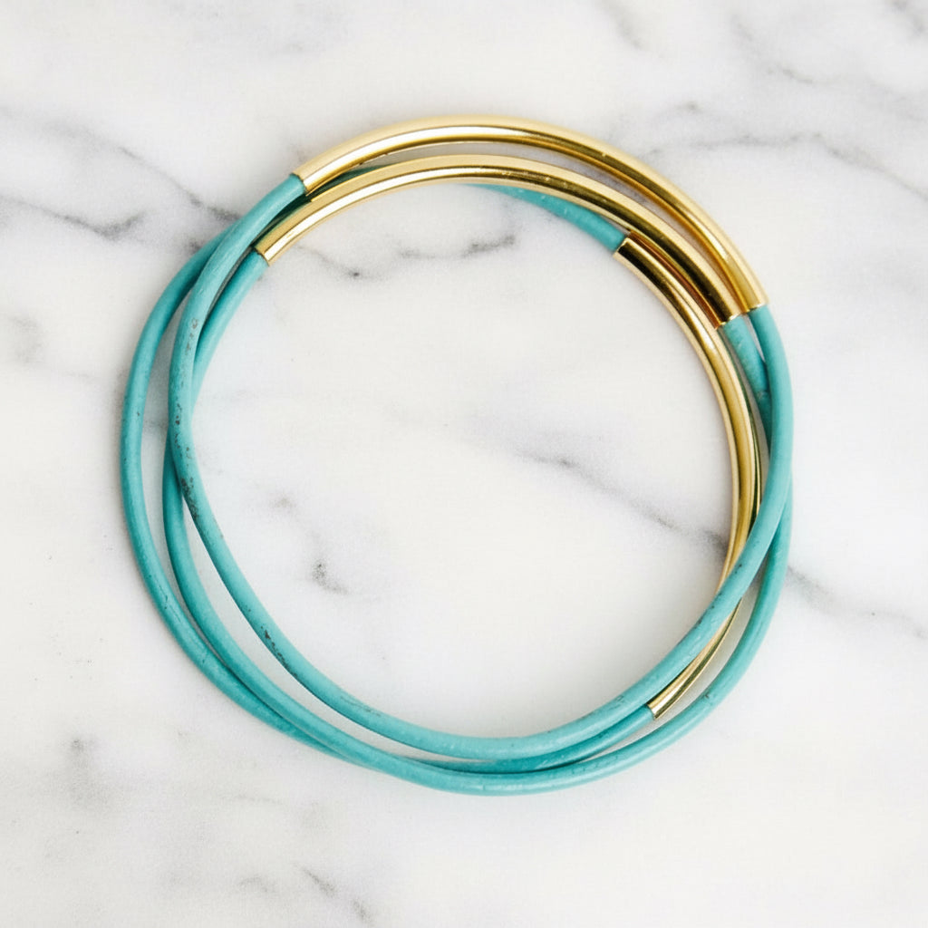 Leather and Metal Bar Bangles