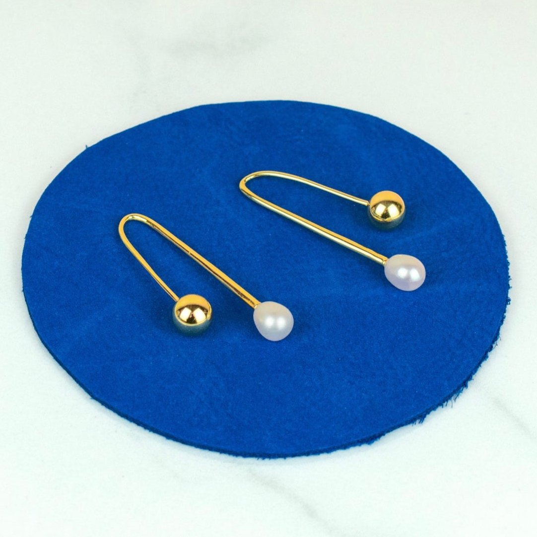 Gold Wire and Pearl Drop Earrings