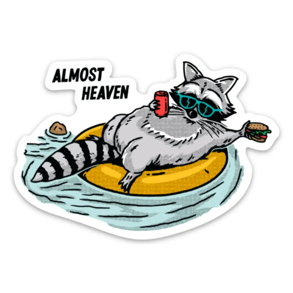 Almost Heaven Raccoon Float Trip Sticker