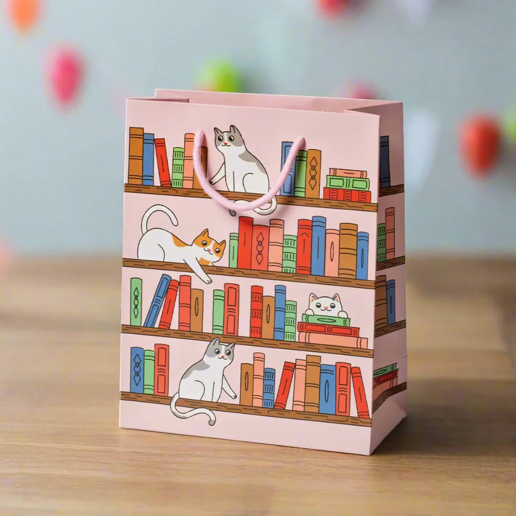 Bookshelf Cats Pink Gift Bag