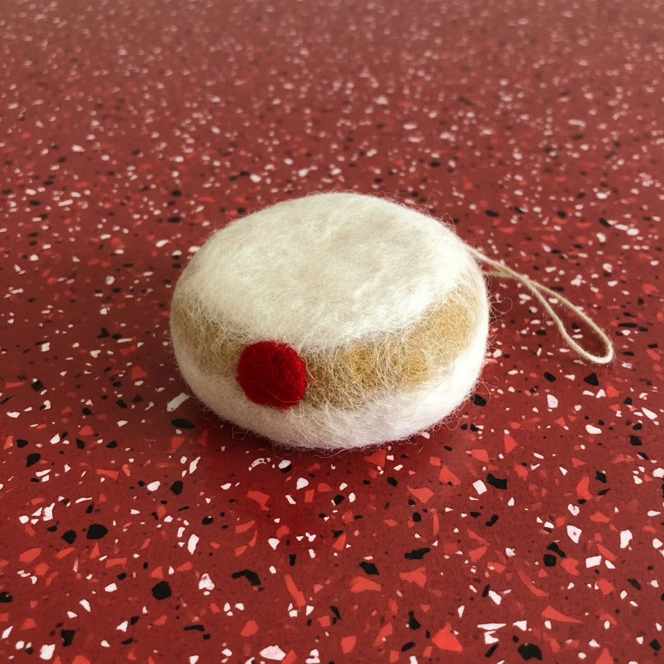 Felted Wool Jelly Donut Ornament