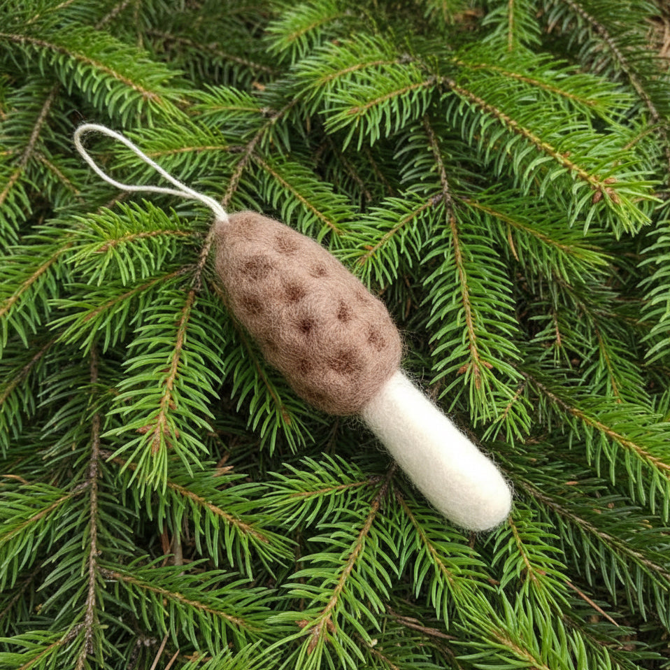 Felted Wool Morel Ornament