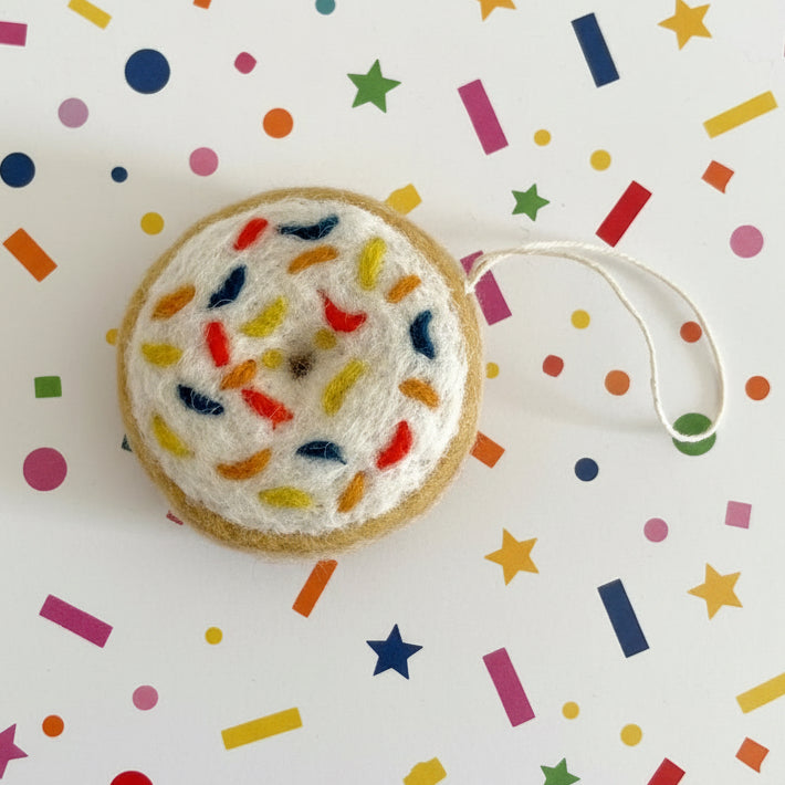 Felted Wool Donut with Sprinkles Ornament