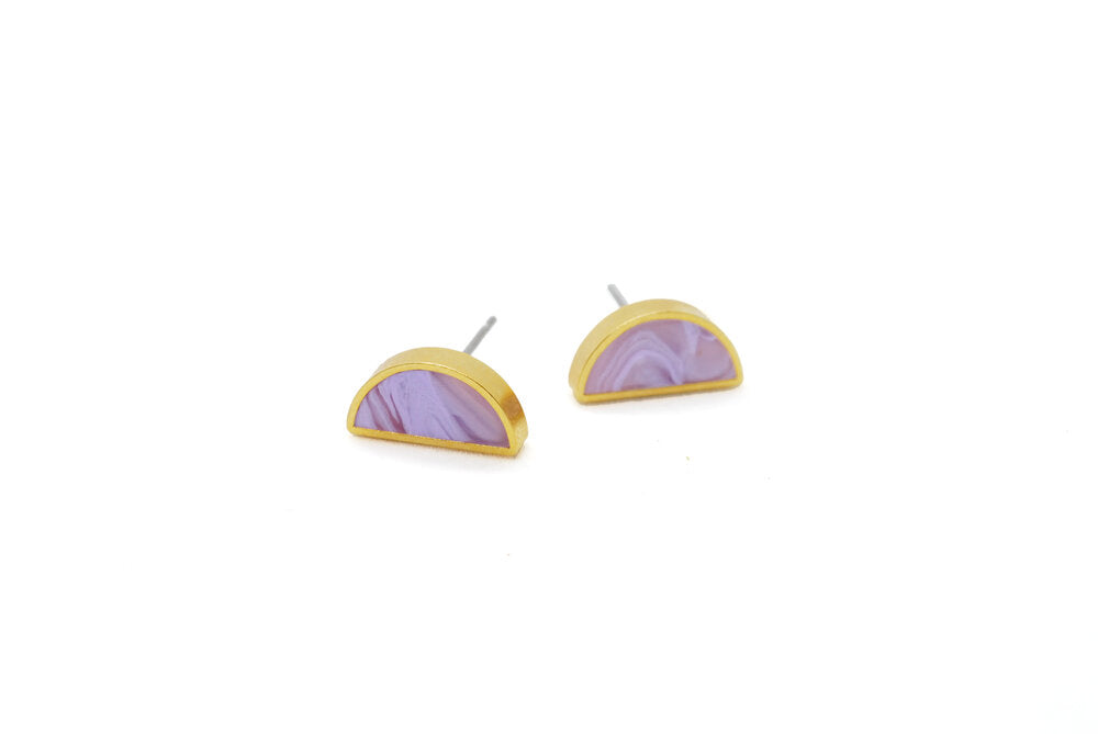 SALE Half Moon Stud Earrings: Amethyst