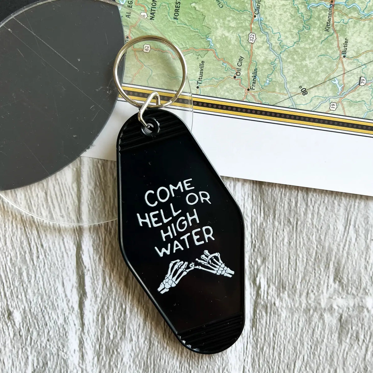 Come Hell Or High Water Motel Keychain