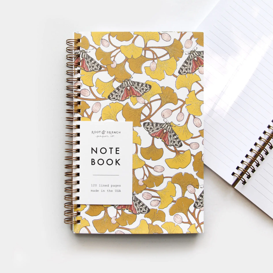 Ginkgo & Tiger Moth Spiral Notebook