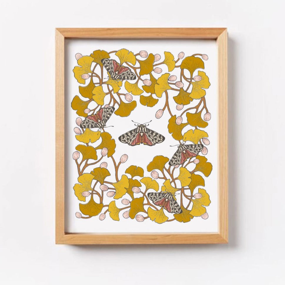 Ginkgo &amp; Tiger Moth Wall Art Print