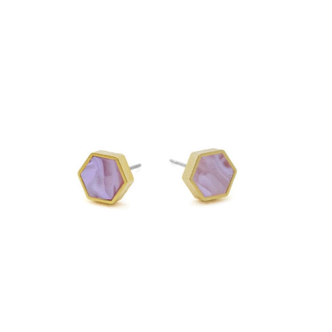 SALE Hexagon Stud Earrings: Amethyst