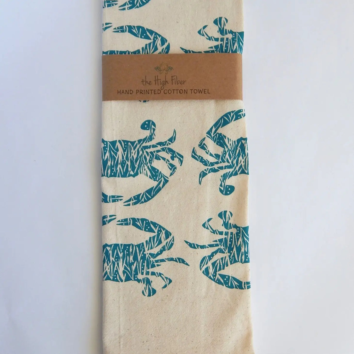 Crab Tea Towel in Teal - Hand Printed Flour Sack Tea Towel, Kitchen Towel