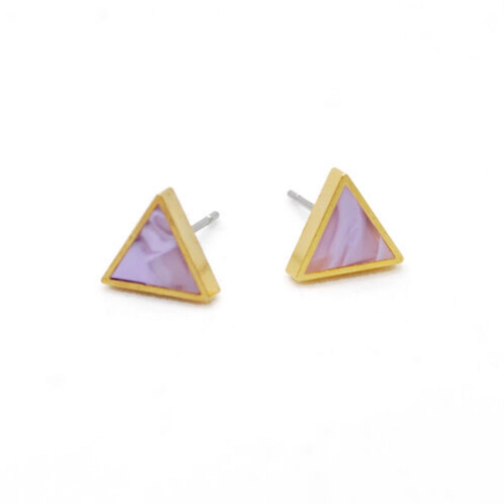 Triangle Stud Earrings: Amethyst
