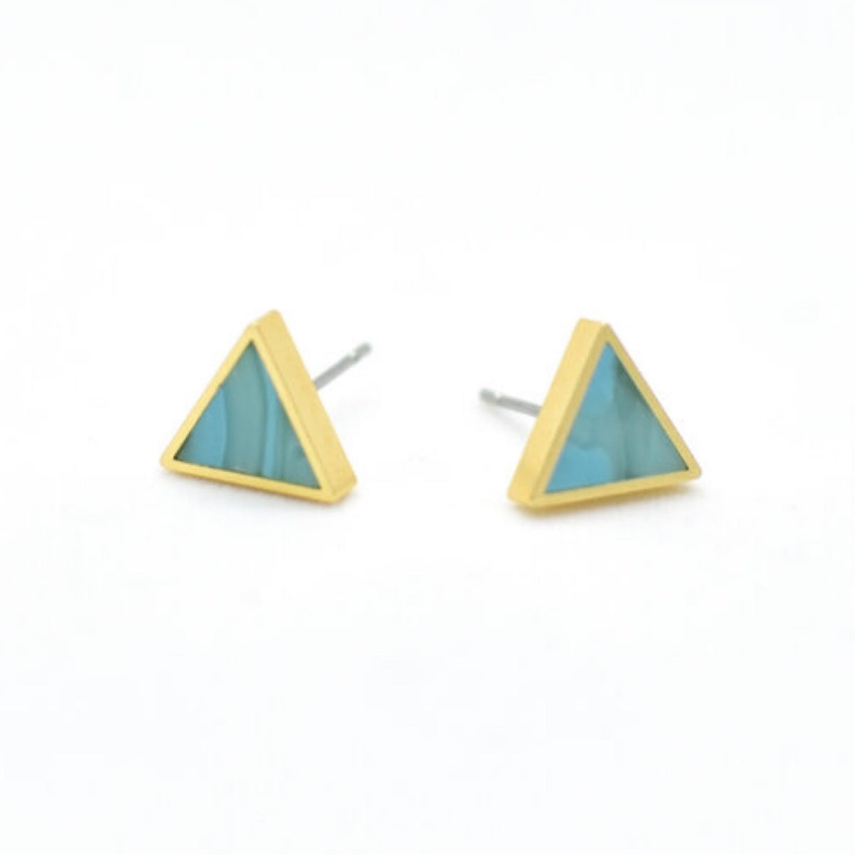Triangle Stud Earrings: Aquamarine